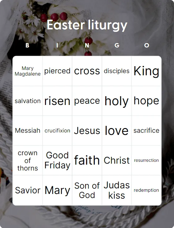 Easter liturgy bingo card