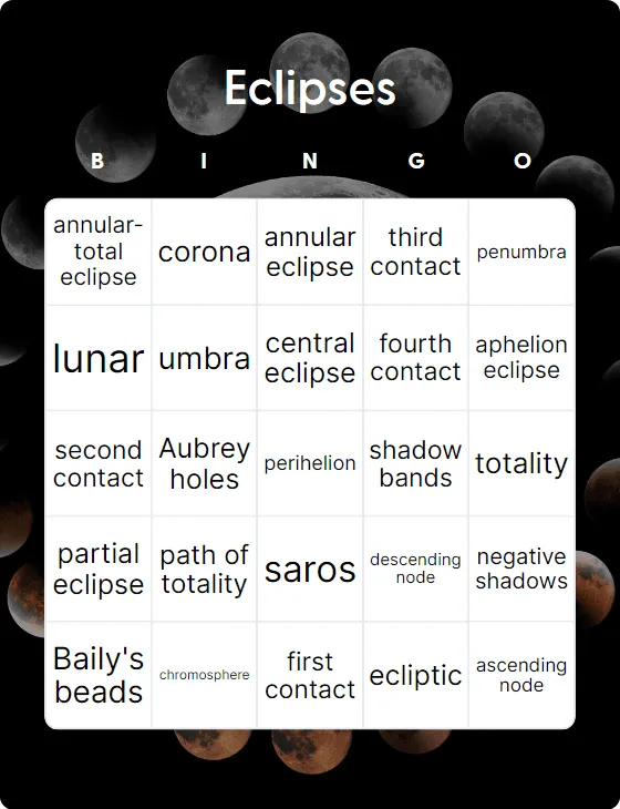 Eclipses bingo card template