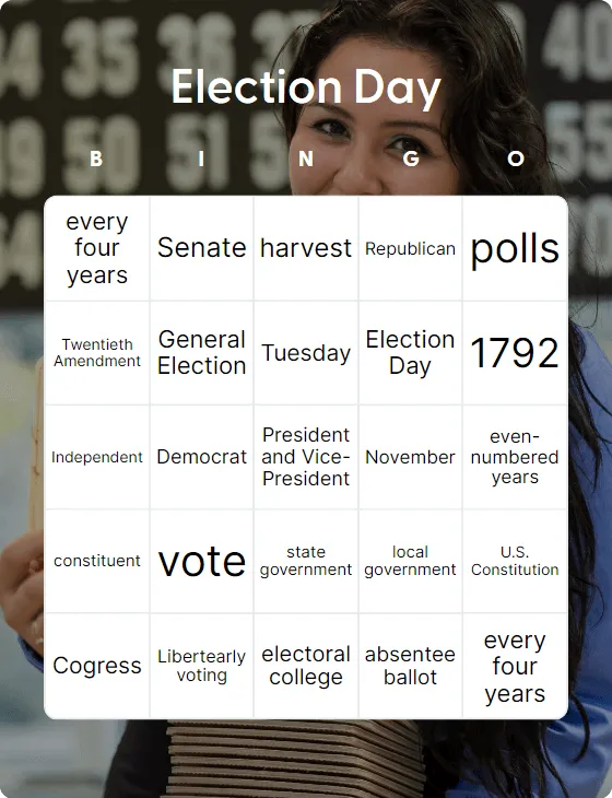 Election Day bingo card