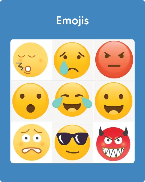 Emojis bingo card template