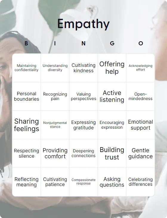 Empathy bingo card template