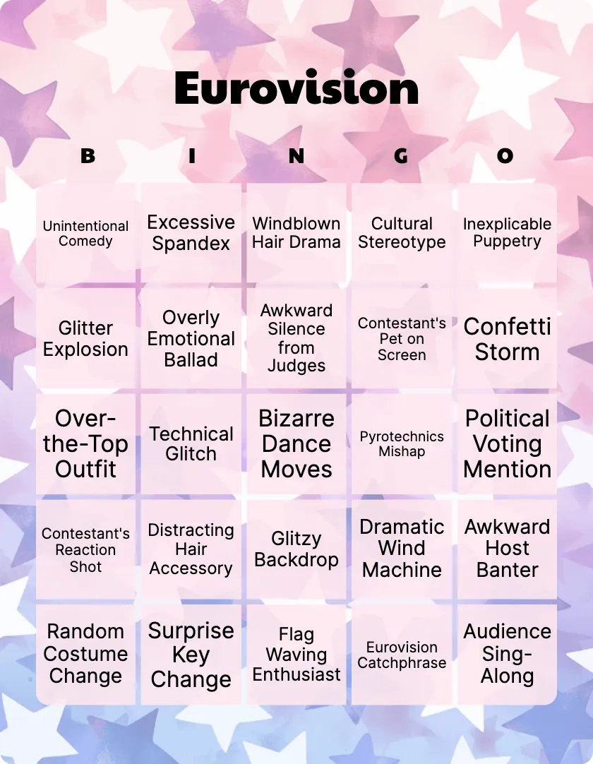 Eurovision bingo card