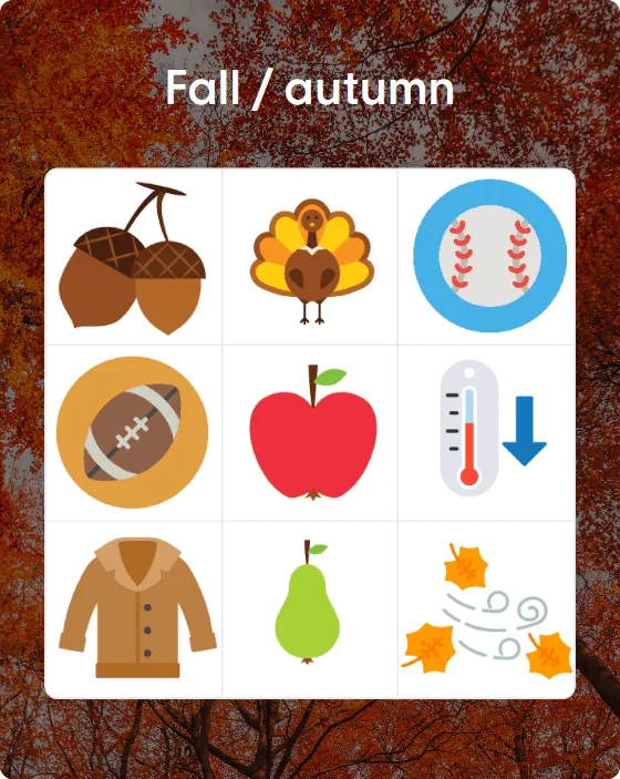 Fall / autumn bingo card template