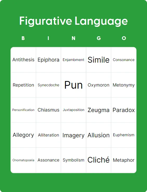 Figurative Language bingo card template