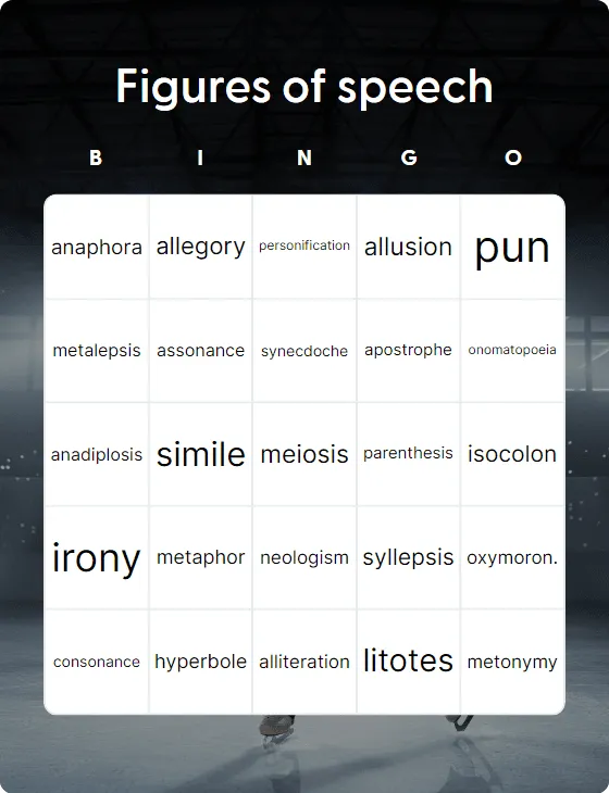 Figures of speech bingo card template