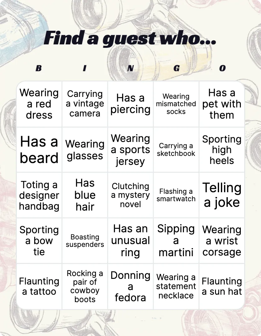 Find a guest who... bingo card