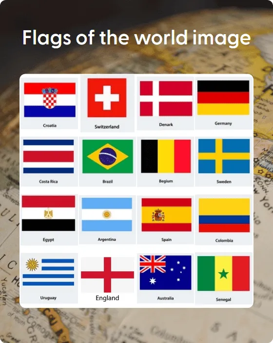 Flags of the world image bingo card template