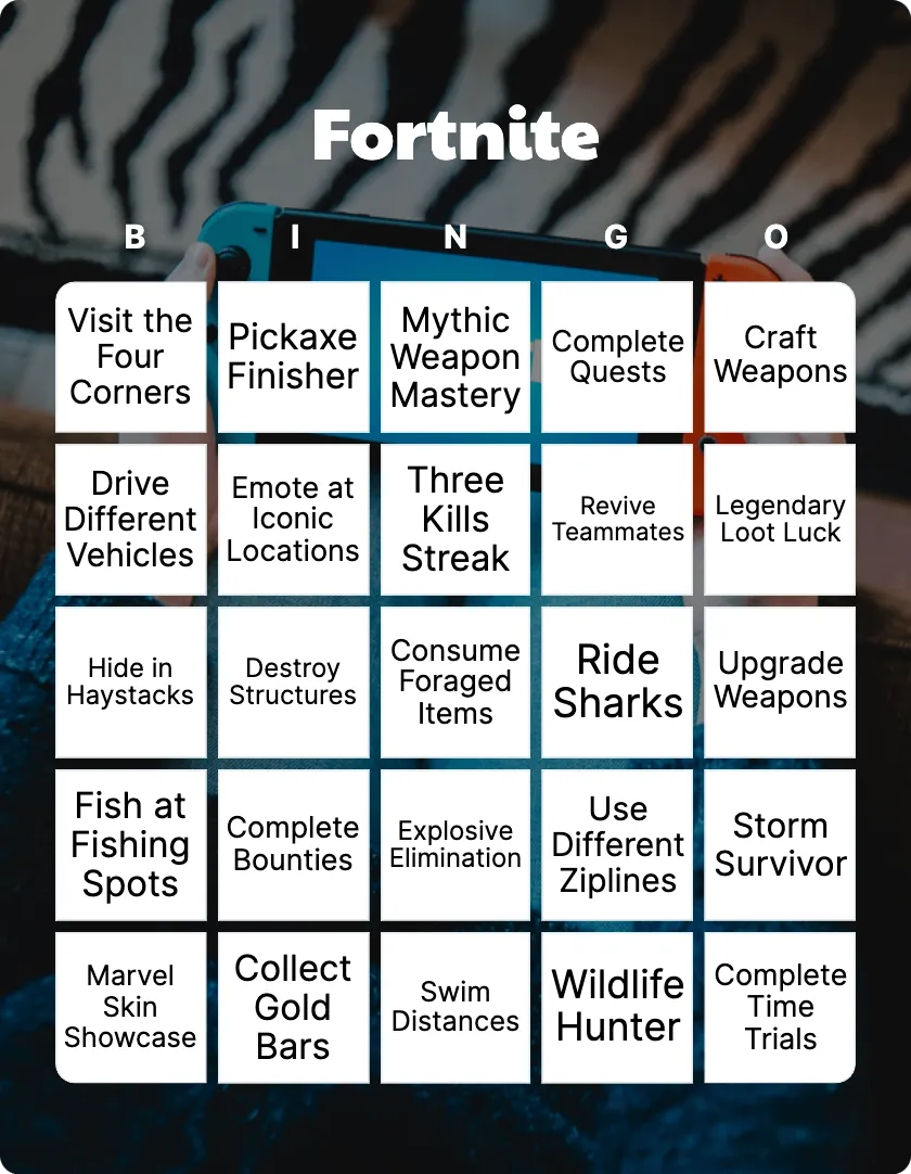Fortnite bingo card template