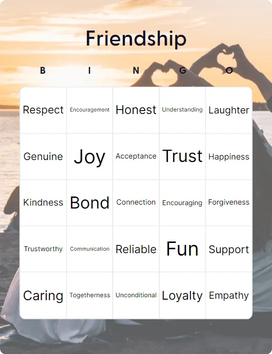 Friendship bingo card