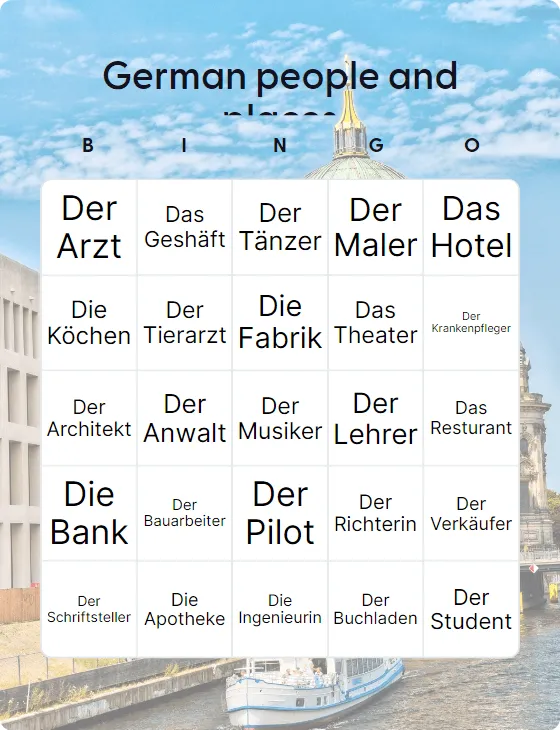 German people and places bingo card