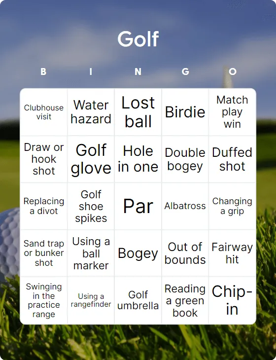 Golf bingo card