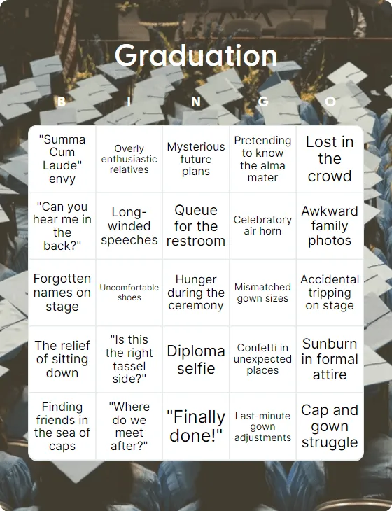Graduation bingo card template
