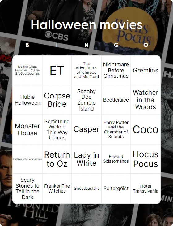 Halloween movies bingo card template