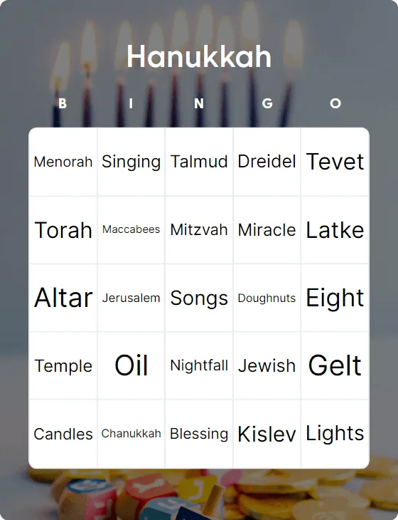 Hanukkah bingo card template