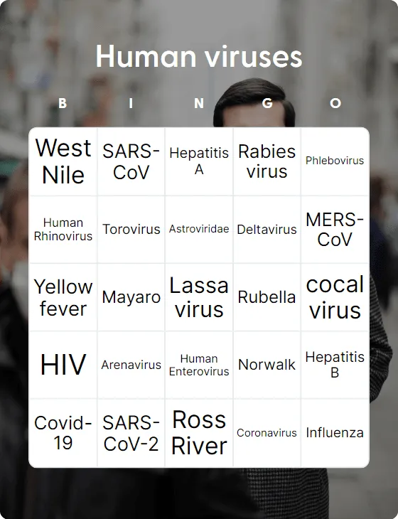 Human viruses bingo card template