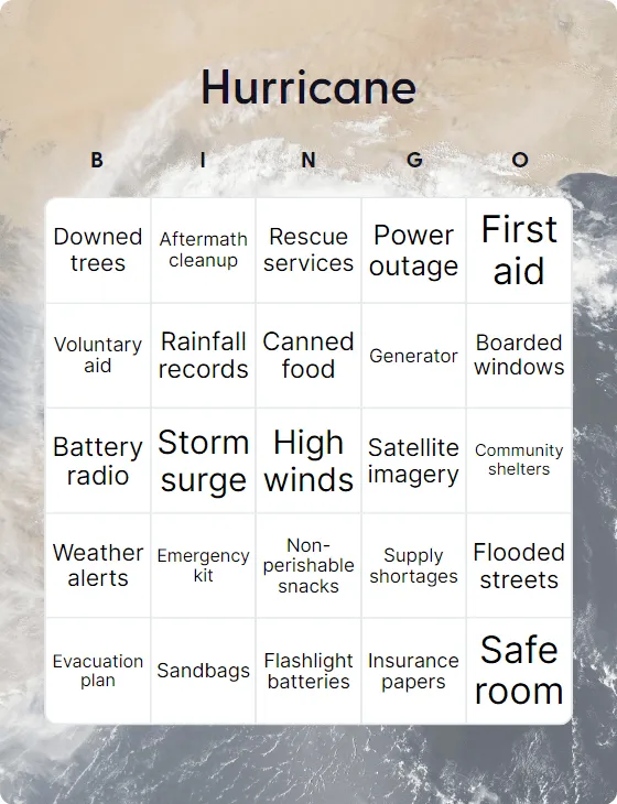 Hurricane bingo card template