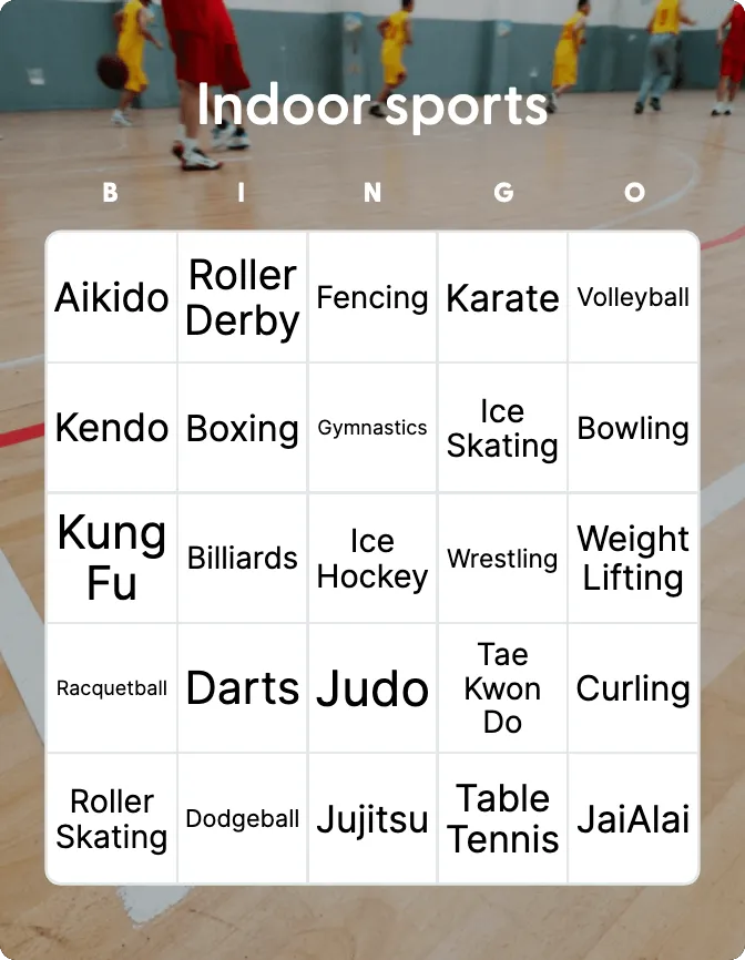 Indoor sports bingo card template