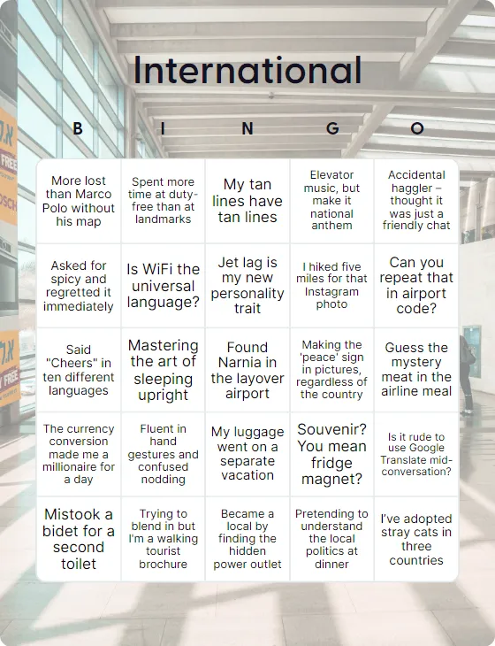 International bingo card template