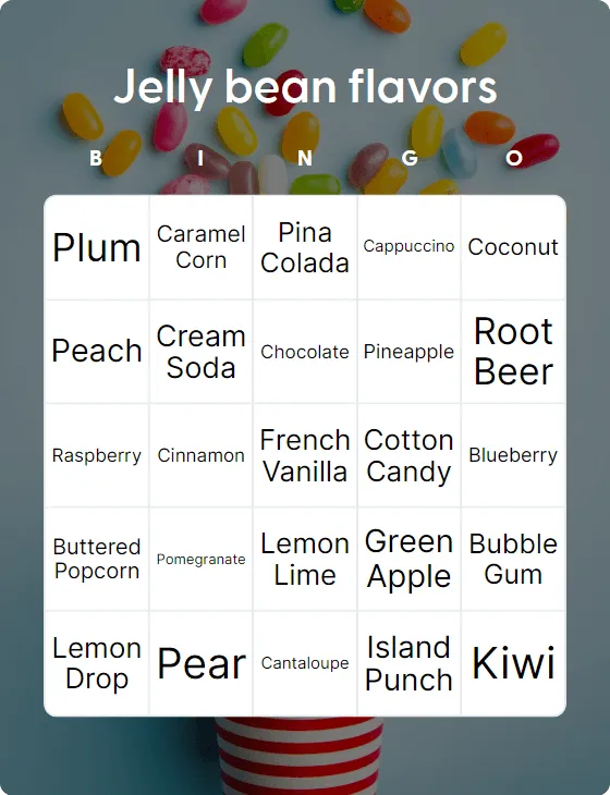 Jelly bean flavors bingo card