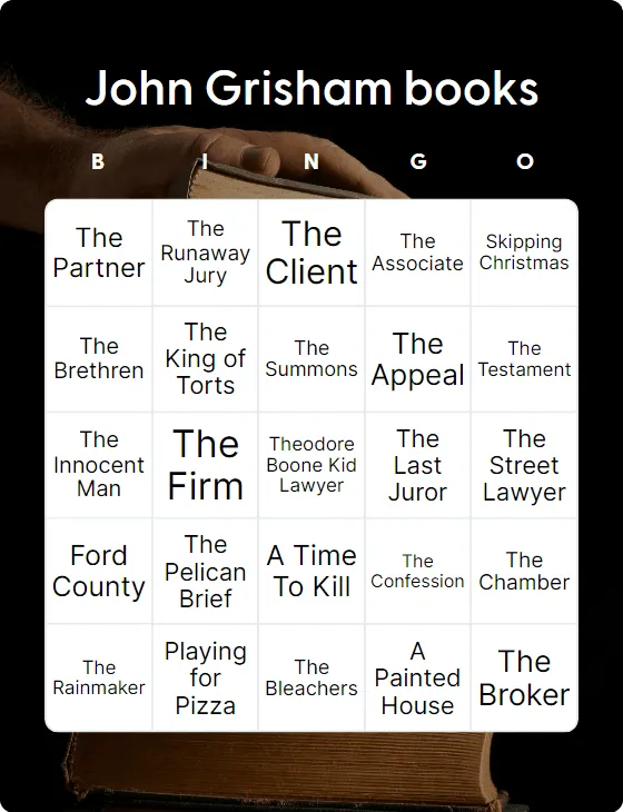 John Grisham books bingo card template