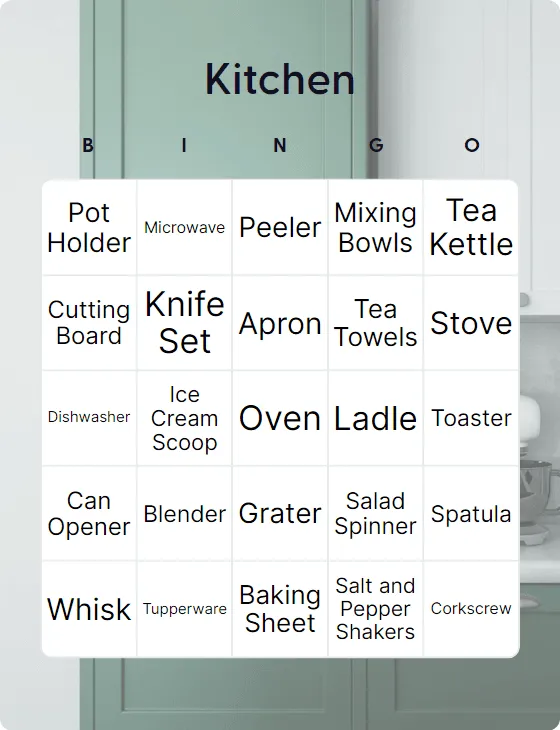 Kitchen bingo card template
