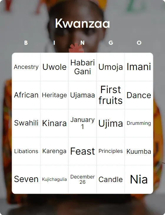 Kwanzaa bingo card template