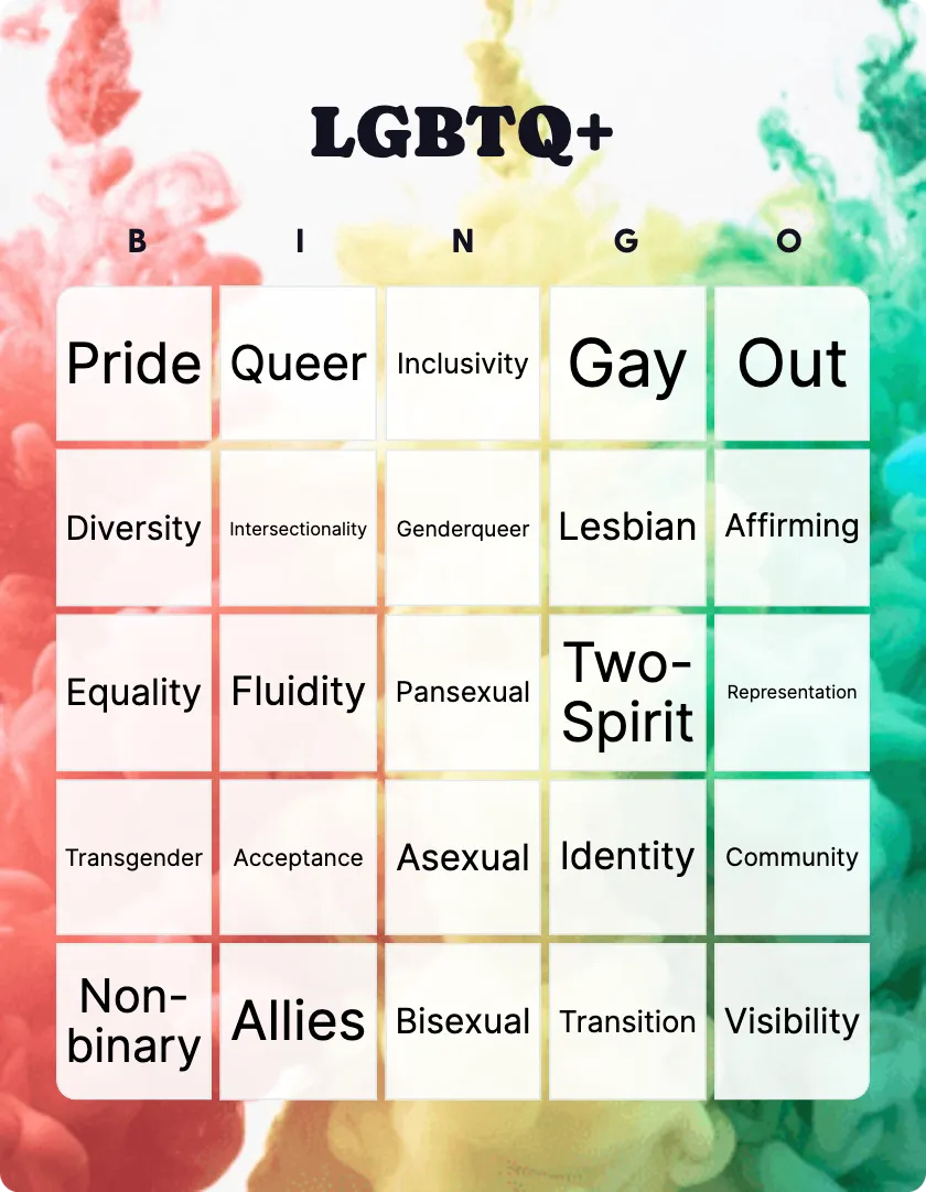 LGBTQ+ bingo card