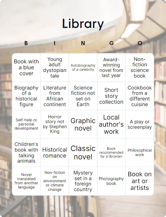Library bingo card template