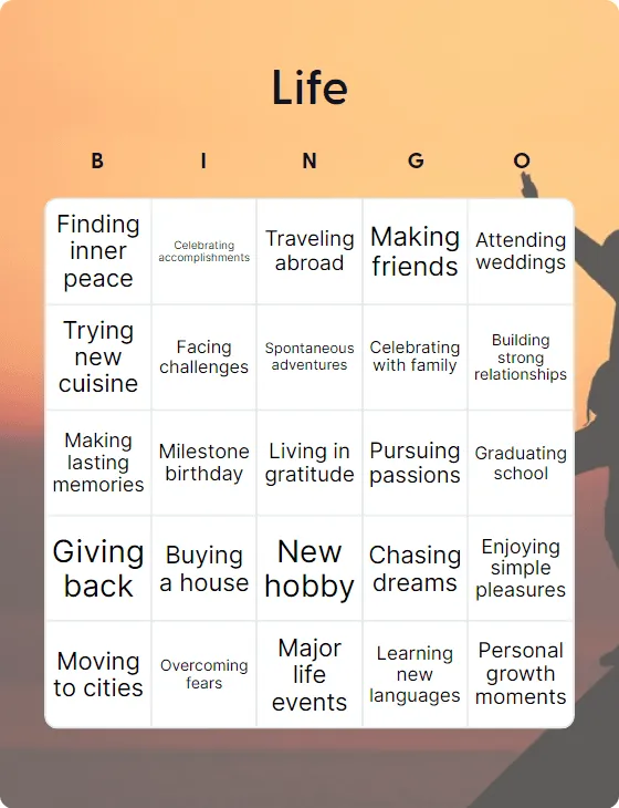 Life bingo card template