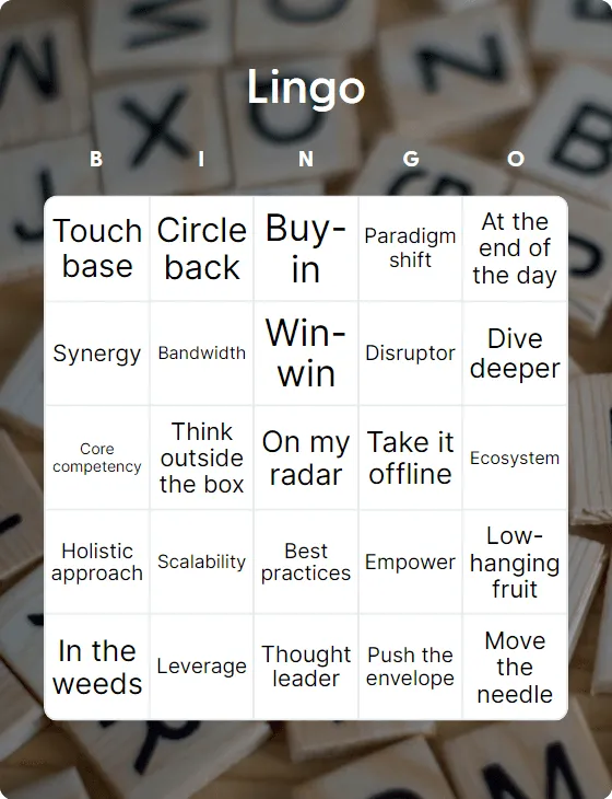 Lingo bingo card template