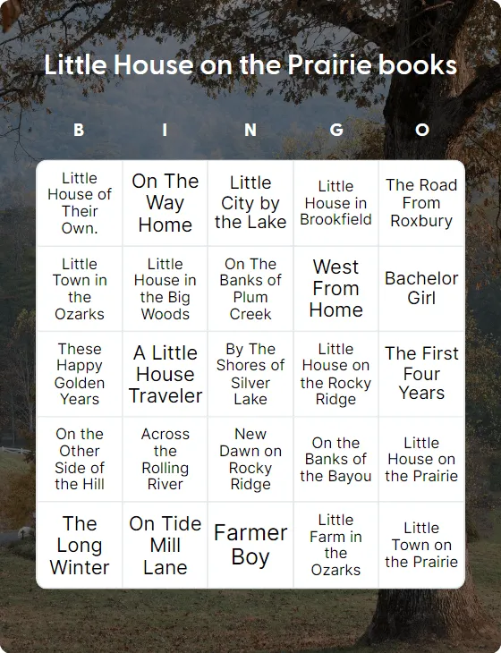 Little House on the Prairie books bingo card template