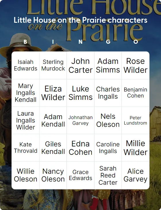 Little House on the Prairie characters bingo card template