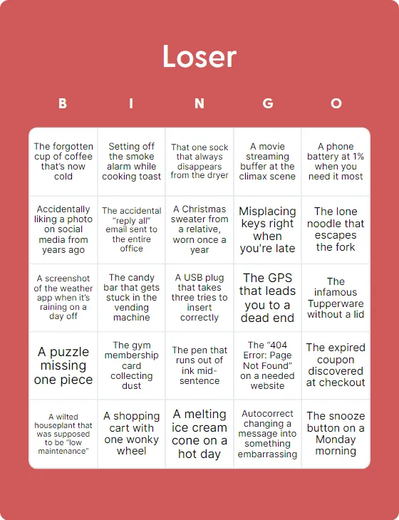 Loser bingo card template