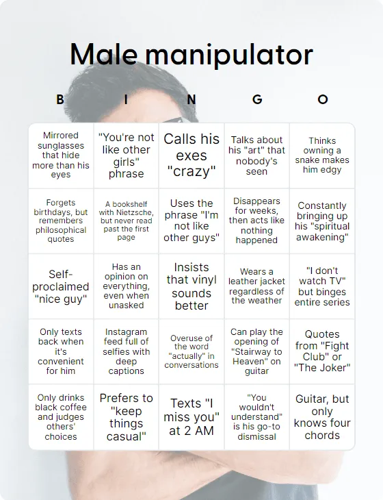 Male manipulator bingo card
