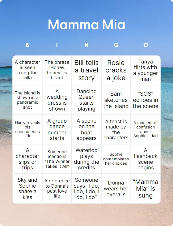 Mamma Mia bingo card