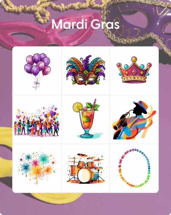 Mardi Gras bingo card