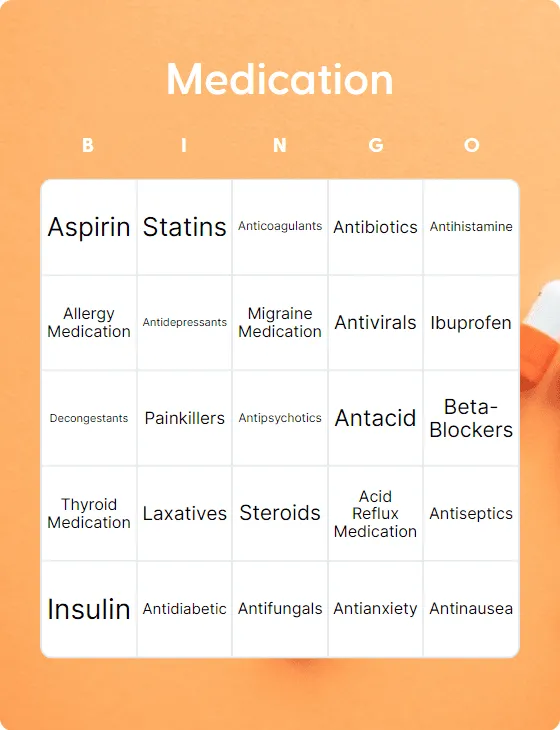 Medication bingo card template