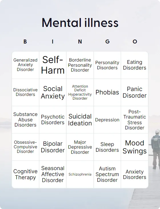 Mental illness bingo card