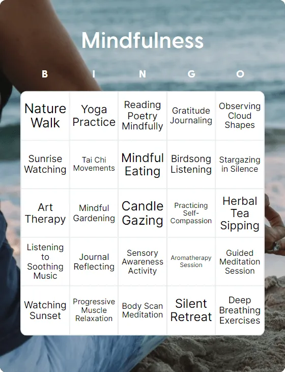 Mindfulness bingo card template