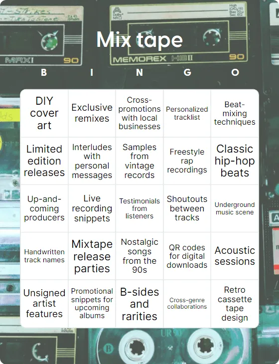 Mix tape bingo card