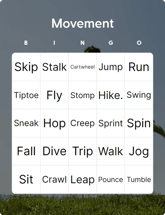 Movement bingo card template