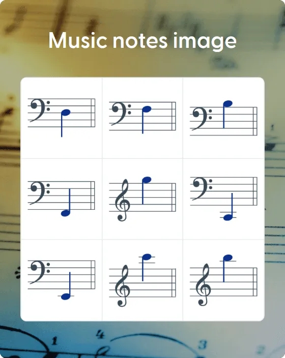 Music notes image bingo card template