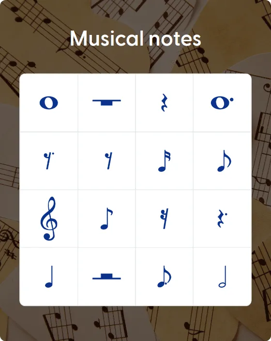 Musical notes bingo card template