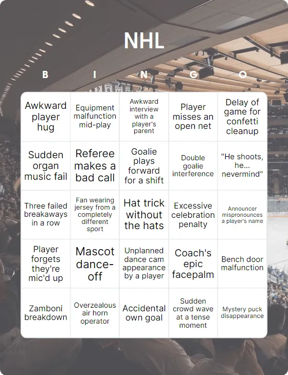 NHL bingo card template