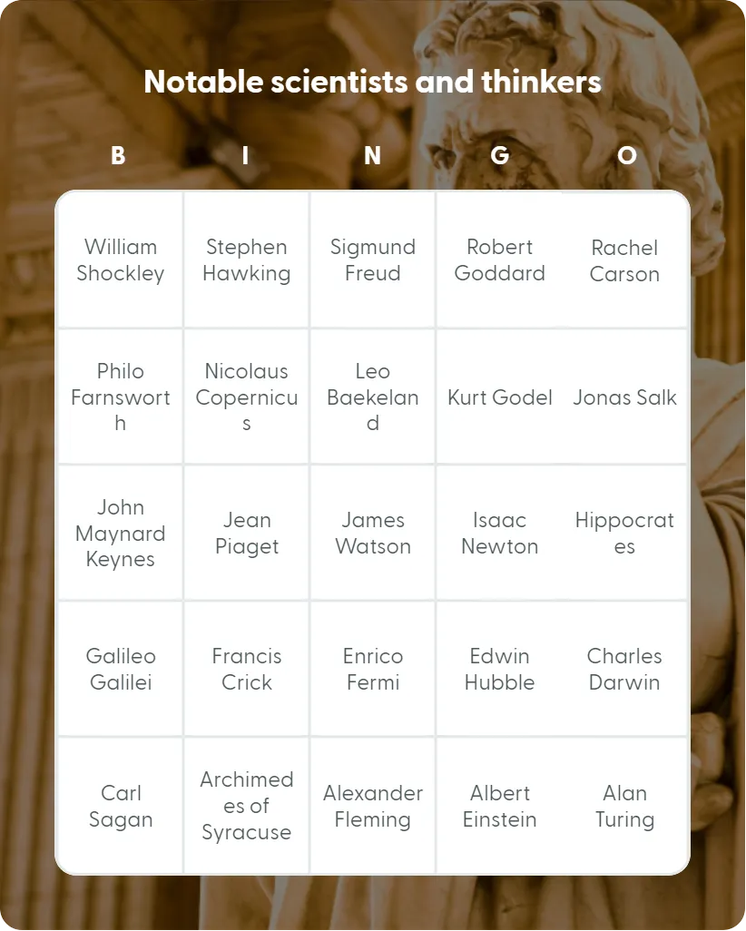 Notable scientists and thinkers bingo card