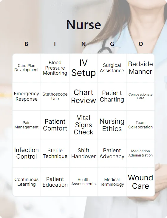 Nurse bingo card