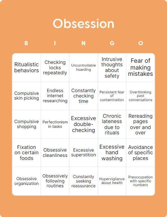 Obsession bingo card template