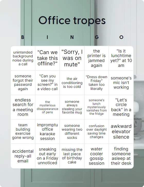 Office tropes bingo card template
