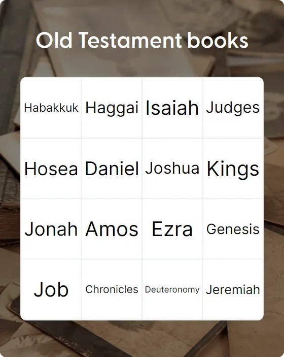 Old Testament books bingo card template