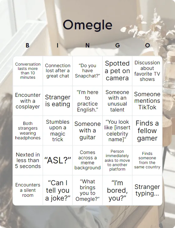 Omegle bingo card